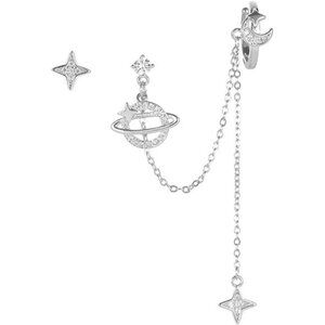 Moon Star Ear Cuff Wrap Clip On Crawler Climber Hoop 925 Sterling Silver Post